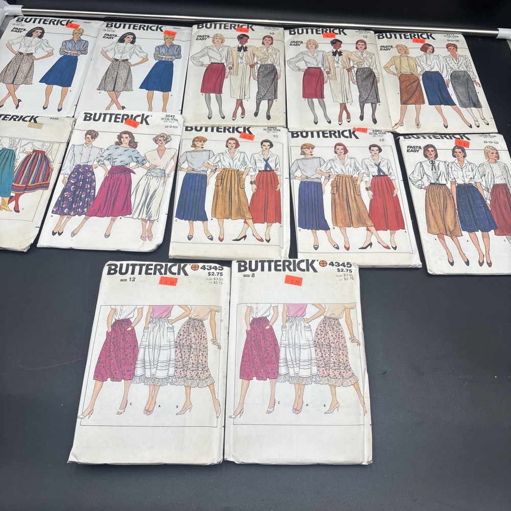 Lot Of 12 Vtg UNCUT Patterns Butterick Fast Easy Skirts 6 8 10 12 New FF 1980s